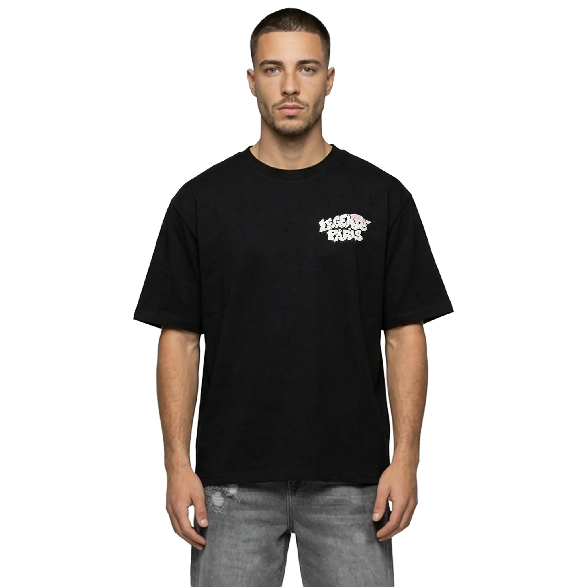 Front View of Légende Paris Game Is Rigged Black T-Shirt